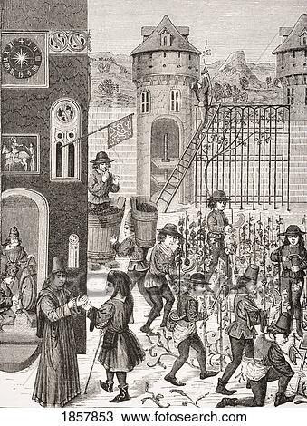 Stock Image - Cultivation Of Fruit. 19Th Century Reproduction From Miniature In 15Th Century Manuscript. Fotosearch