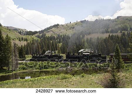 Stock Photo - Cumbres and Toltec Scenic Railroad with steam powered locomotive; New Mexico. Fotosearch