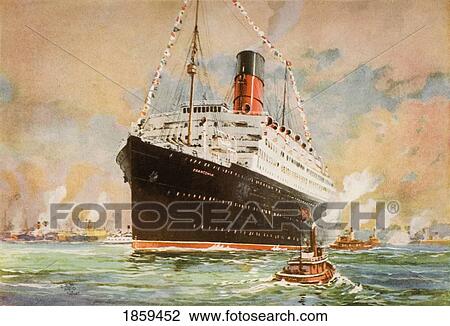 Stock Image - Cunard Line Promotional Brochure For The Franconia Circa 1926-1930. The Ship At Sea.. Fotosearch