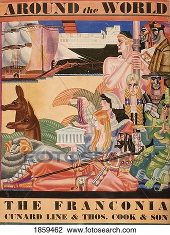 Stock Image - Cunard Line Promotional Brochure For The Franconia 1931 World Cruise. Back Cover.. Fotosearch