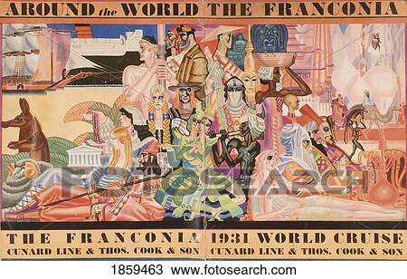 Stock Image - Cunard Line Promotional Brochure For The Franconia 1931 World Cruise. Front And Back Covers.. Fotosearch