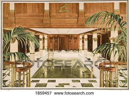 Stock Photo - Cunard Line Promotional Brochure For The Rms Carinthia Circa 1926-1930. The Swimming Pool.. Fotosearch