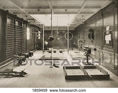 Stock Photo - Cunard Line Promotional Brochure For Berengaria Circa 1930. The Gymnasium.. Fotosearch