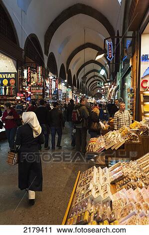 Stock Image - Customers At The Grand Bazaar; Istanbul Turkey. Fotosearch