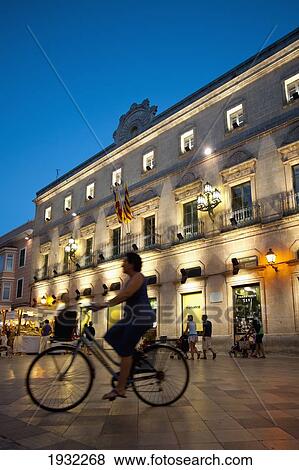 Cyclists In Placa De La Catedral In Ciutadella At Night, Menorca, Balearic Islands, Spain View Large Photo Image Stock Photo - Cyclists In Placa De La Catedral In Ciutadella At Night, Menorca, Balearic Islands, Spain. Fotosearch