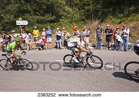 Stock Image - Cyclists in the Tour de France; Pyrenees, France. Fotosearch