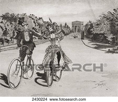 Picture - Cyclists on the way to the Bois du Boulogne, Paris, France in the 19th century. From Illustrierte Sittengeschichte vom Mittelalter bis zur Gegenwart by Eduard Fuchs, published 1909.. Fotosearch