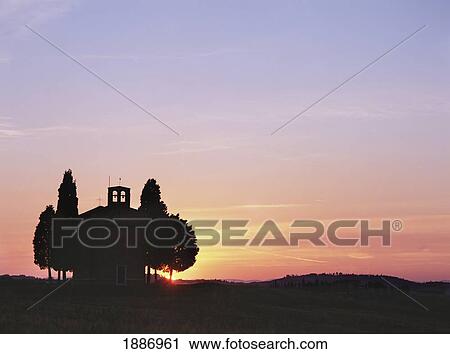 Cypress Trees Beside Small Chapel At Dusk Near San Quirico D'orcia View Large Photo Image Stock Image - Cypress Trees Beside Small Chapel At Dusk Near San Quirico D'orcia. Fotosearch
