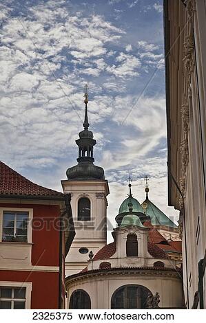 Czech Republic, Buildings with green roofs and spire on tower; Prague View Large Photo Image Stock Photography - Czech Republic, Buildings with green roofs and spire on tower; Prague. Fotosearch