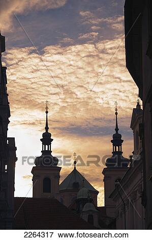 Czech Republic, Church at sunset; Prague View Large Photo Image Stock Photo - Czech Republic, Church at sunset; Prague. Fotosearch