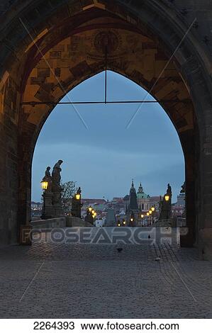 Stock Image - Czech Republic, Cityscape with Charles Bridge in foreground; Prague. Fotosearch