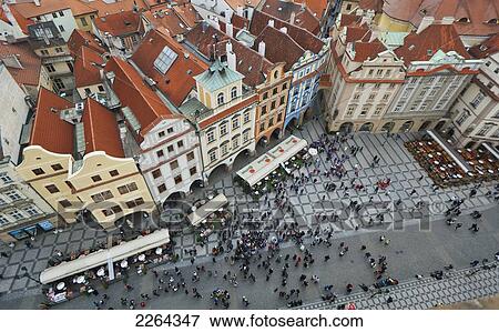 Czech Republic, Elevated view of crowd in town square; Prague View Large Photo Image Stock Photo - Czech Republic, Elevated view of crowd in town square; Prague. Fotosearch