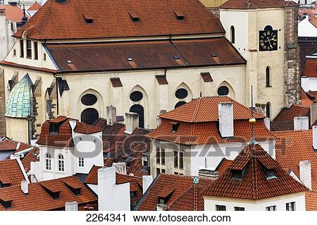 Stock Image - Czech Republic, Elevated view of buildings; Prague. Fotosearch