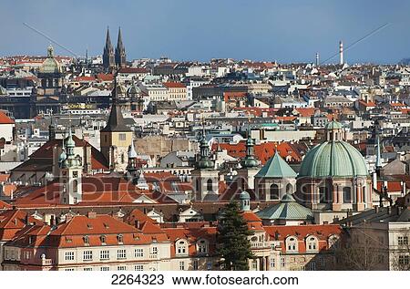 Czech Republic, Elevated view of town; Prague View Large Photo Image Stock Image - Czech Republic, Elevated view of town; Prague. Fotosearch