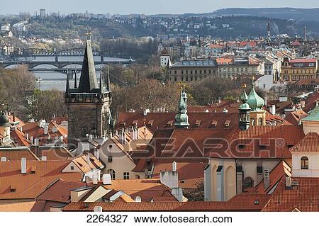 Czech Republic, Elevated view of town; Prague View Large Photo Image Stock Photo - Czech Republic, Elevated view of town; Prague. Fotosearch