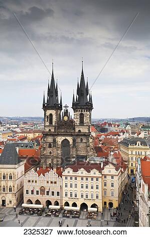 Czech Republic, High angle view of buildings and church; Prague View Large Photo Image Stock Photo - Czech Republic, High angle view of buildings and church; Prague. Fotosearch