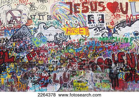 Stock Photo - Czech Republic, John Lennon Wall; Prague. Fotosearch