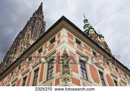 Czech Republic, Low angle view of corner of building and towers from two other buildings; Prague View Large Photo Image Stock Image - Czech Republic, Low angle view of corner of building and towers from two other buildings; Prague. Fotosearch