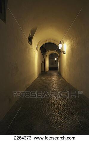 Stock Image - Czech Republic, Narrow passage; Prague. Fotosearch