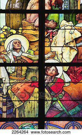 Picture - Czech Republic, Stained glass window at St Vitus Cathedral; Prague. Fotosearch