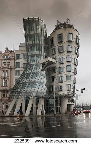 Stock Image - Czech Republic, Unique architecture with curved wall and round building; Prague. Fotosearch