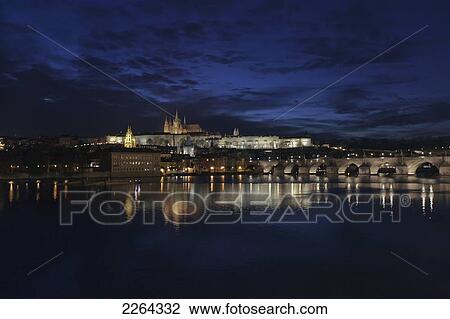 Czech Republic, View of town at night; Prague View Large Photo Image Stock Image - Czech Republic, View of town at night; Prague. Fotosearch