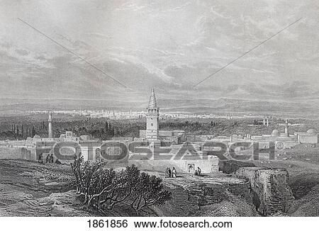 Stock Photograph - Damascus Engraved By J. H. Kernot After A Drawing By W. Telbin From A Sketch By A. Campbell From The Imperial Bible Dictionary Published By Blackie & Son Circa 1880S. Fotosearch