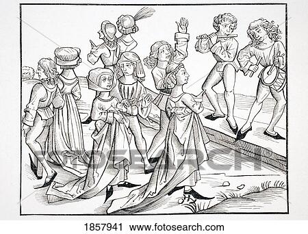 Stock Image - Dancers On Christmas Night Punished For Their Impiety And Condemned To Dance For A Whole Year. 15Th Century Legend. After Woodcut By P. Wohlgemuth In Liber Chronicorum Mundi Published Nuremberg 1493. Fotosearch