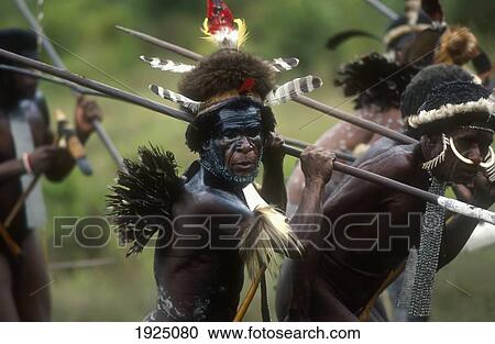 Stock Image - Dani Tribesmen; Iryan Jaya, Indonesia. Fotosearch