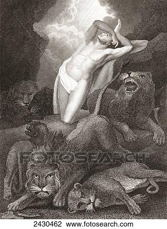 Daniel in the lion's den. From a 19th century print. View Large Photo Image Stock Image - Daniel in the lion's den. From a 19th century print.. Fotosearch