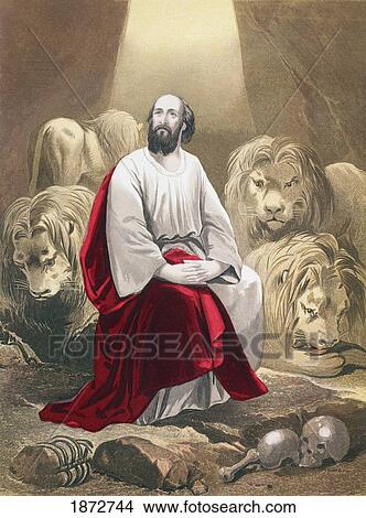 Daniel In The Lion's Den From The Holy Bible Published By William Collins, Sons, & Company In 1869. Chromolithograph By J. M. Kronheim & Co. View Large Photo Image Picture - Daniel In The Lion's Den From The Holy Bible Published By William Collins, Sons, & Company In 1869. Chromolithograph By J. M. Kronheim & Co.. Fotosearch
