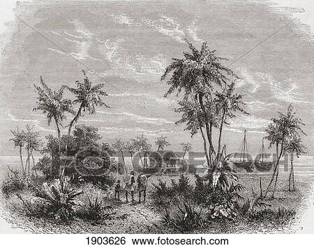 Stock Photograph - David Livingstone's House In Zanzibar, Tanzania, East Africa. Dr. David Livingstone, 1813 To 1873. Scottish Missionary And Explorer. From El Mundo En La Mano Published 1878.. Fotosearch
