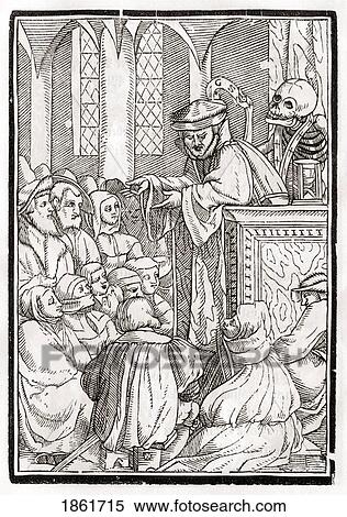 Stock Photography - Death Comes For The Preacher Woodcut By Georg Scharffenberg After Hans Holbein The Younger From Der Todten Tanz Or The Dance Of Death Published Basel 1843. Fotosearch