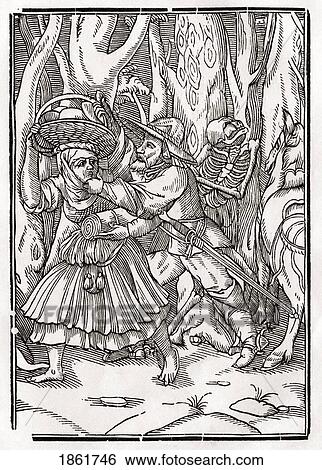 Stock Photograph - Death Comes For The Robber After Hans Holbein The Younger From Der Todten Tanz Or The Dance Of Death Published Basel 1843. Fotosearch