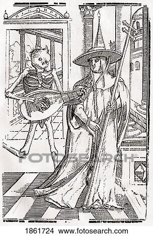 Picture - Death Comes To The Cardinal From Der Todten Tanz Or The Dance Of Death Published Basel 1843. Fotosearch