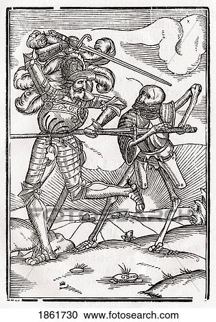 Stock Image - Death Comes To The Knight Or Count Woodcut After Hans Holbein The Younger From Der Todten Tanz Or The Dance Of Death Published Basel 1843. Fotosearch