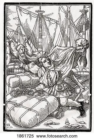 Stock Photography - Death Comes To The Merchant Woodcut By Georg Scharffenberg After Hans Holbein The Younger From Der Todten Tanz Or The Dance Of Death Published Basel 1843. Fotosearch
