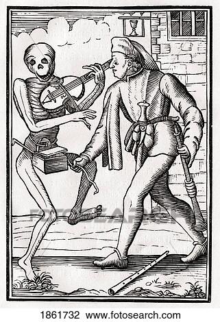 Stock Image - Death Comes To The Musician From Der Todten Tanz Or The Dance Of Death Published Basel 1843. Fotosearch