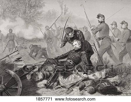 Stock Image - Death Of General Isaac Stevens During Attack On Chantilly Virginia 1862. From Painting By Alonzo Chappel. Fotosearch