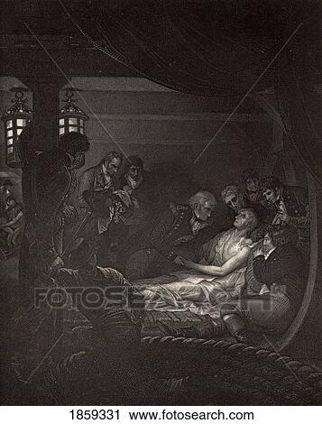 Stock Image - Death Of Nelson, 1805. Horatio Nelson, Lord Nelson, Viscount Nelson, 1758-1805. British Naval Commander. Illustration By Westall. From The Book The Life Of Nelson By Robert Southey Published London, 1883.. Fotosearch
