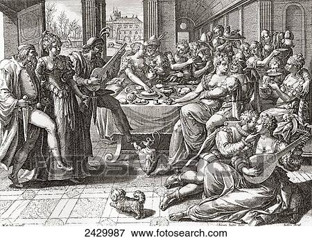 Stock Photo - Debauchery and licentiousness in the 16th century, after the painting by Marten de Vos. From Illustrierte Sittengeschichte vom Mittelalter bis zur Gegenwart by Eduard Fuchs, published 1909.. Fotosearch