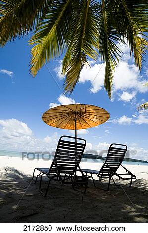 Deck Chairs Under Parasol On White Sandy Beach With Palm Trees Overlooking Blue Sea. Pantai Cenang (Cenang Beach), Pulau Langkawi, Malaysia, South East Asia. View Large Photo Image Stock Image - Deck Chairs Under Parasol On White Sandy Beach With Palm Trees Overlooking Blue Sea. Pantai Cenang (Cenang Beach), Pulau Langkawi, Malaysia, South East Asia.. Fotosearch