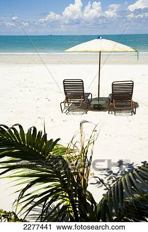 Deck Chairs Under Parasol On White Sandy Beach With Palm Trees Overlooking Blue Sea. Pantai Cenang (Cenang Beach), Pulau Langkawi, Malaysia, South East Asia. View Large Photo Image Stock Image - Deck Chairs Under Parasol On White Sandy Beach With Palm Trees Overlooking Blue Sea. Pantai Cenang (Cenang Beach), Pulau Langkawi, Malaysia, South East Asia.. Fotosearch