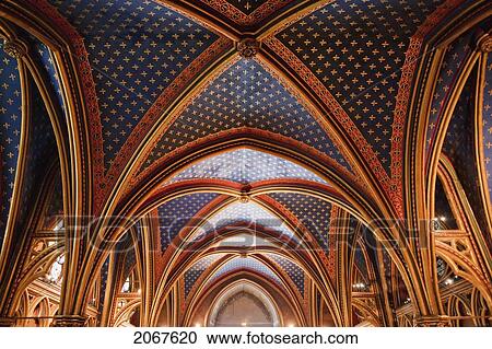 Decke Von Dass Senken Kapelle Von La Sainte Chapelle Paris Frankreich Stock Bild