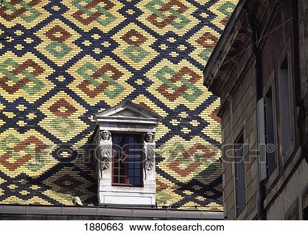 Stock Image - Decorated Ceramic Roof Of Building In Dijon. Fotosearch