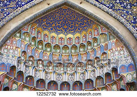 Stock Image - Decorated entrance to Abdul Aziz madrassah, Old Town; Bukhara, Uzbekistan. Fotosearch