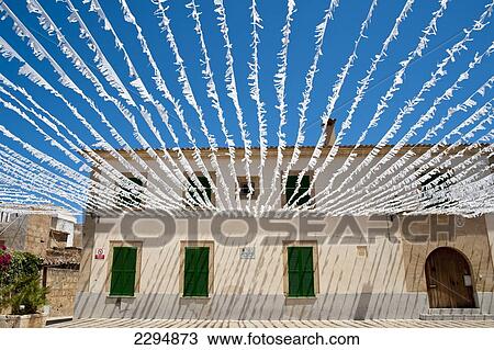 Stock Image - Decorated Street In Alcudia, Mallorca, Balearic Islands, Spain. Fotosearch