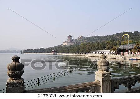 Decorative Balusters And Buildings Along The Water's Edge; Beijing China View Large Photo Image Stock Photo - Decorative Balusters And Buildings Along The Water's Edge; Beijing China. Fotosearch