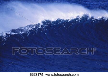 Stock Photography - Deep Blue Wave Cresting, White Spray.. Fotosearch