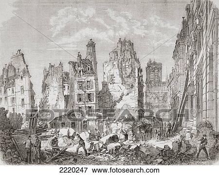 Demolition Work In Paris, France To Make Way For The Construction Of L'hotel Dieu In 1865 Under The Haussmann's Renovation Of Paris Aka The Haussmann Plan. From L'univers Illustre Published 1866. View Large Photo Image Stock Photo - Demolition Work In Paris, France To Make Way For The Construction Of L'hotel Dieu In 1865 Under The Haussmann's Renovation Of Paris Aka The Haussmann Plan. From L'univers Illustre Published 1866.. Fotosearch